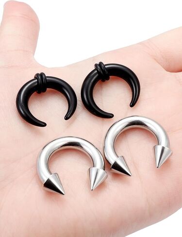 Horseshoe Pincher Septum Ear Prince Albert Stretching Kit 14g 12g 8g 6g 4g 2g Piercing Jewelry for Women Men Black/White Surgical Steel Acrylic Internally Threaded Hoop Ring Earrings in Saudi Arabia