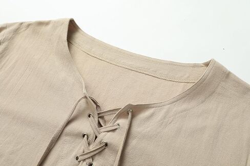 Mens Renaissance Costume Shirts,Medieval Lace Up Short Sleeve Viking Beach Hippie Shirts in Saudi Arabia