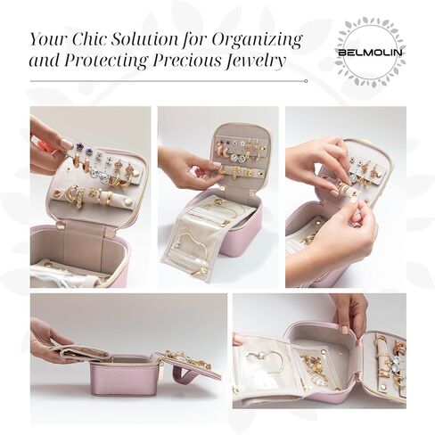 Travel Jewelry Case Organizer - Anti Tangle Storage Organizer - Leather Travel Jewelry Organizer - Portable Jewelry Travel Case - Jewelry Box - Jewelry Travel Case For Women (Pearl Pink) in Saudi Arabia