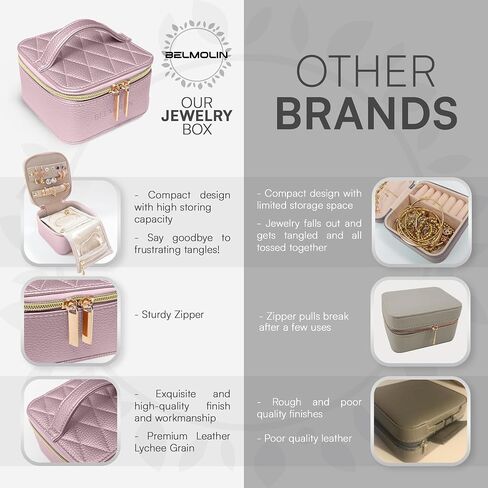 Travel Jewelry Case Organizer - Anti Tangle Storage Organizer - Leather Travel Jewelry Organizer - Portable Jewelry Travel Case - Jewelry Box - Jewelry Travel Case For Women (Pearl Pink) in Saudi Arabia