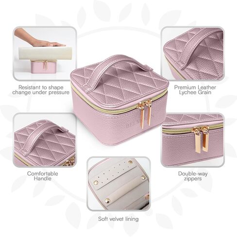 Travel Jewelry Case Organizer - Anti Tangle Storage Organizer - Leather Travel Jewelry Organizer - Portable Jewelry Travel Case - Jewelry Box - Jewelry Travel Case For Women (Pearl Pink) in Saudi Arabia