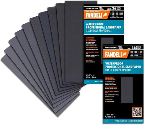 Fandeli | Waterproof Sandpaper | Assortment of Grits from 120 to 2500 | 36 Sheets 23 x 9,3 cm | for Car Polishing, Wood Furniture Sanding and Metal Sanding | Water Resistant in Saudi Arabia