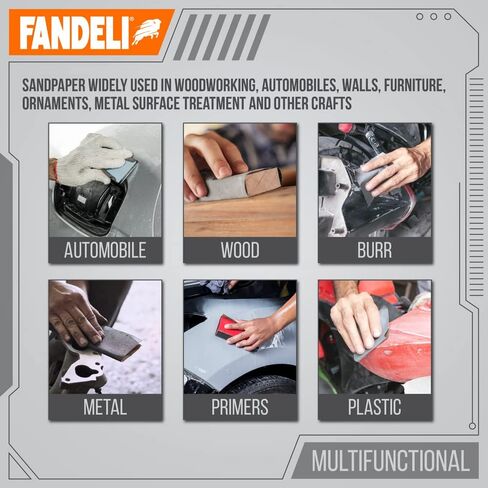 Fandeli | Waterproof Sandpaper | Assortment of Grits from 120 to 2500 | 36 Sheets 23 x 9,3 cm | for Car Polishing, Wood Furniture Sanding and Metal Sanding | Water Resistant in Saudi Arabia