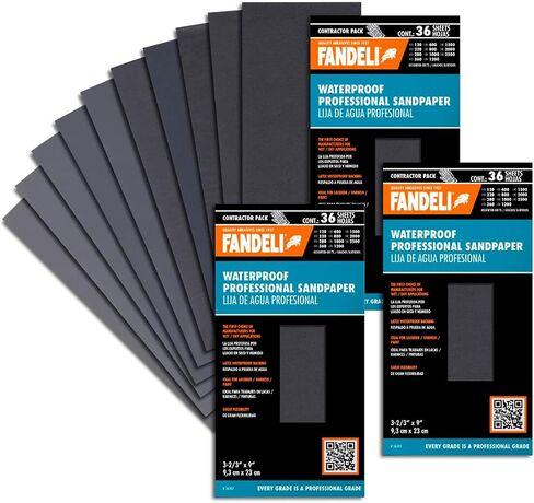 Fandeli | Waterproof Sandpaper | Assortment of Grits from 120 to 2500 | 36 Sheets 23 x 9,3 cm | for Car Polishing, Wood Furniture Sanding and Metal Sanding | Water Resistant in Saudi Arabia