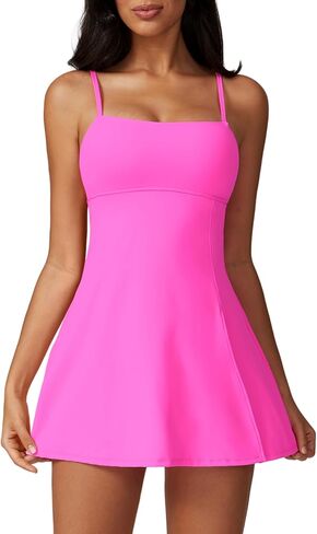 ABOCIW Womens Square Neck Tennis Dress with Shorts Spaghetti Strap Backless Workout Side Slit Athletic Golf Dresses in Saudi Arabia