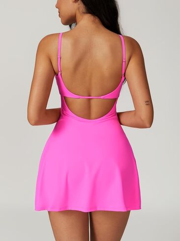 ABOCIW Womens Square Neck Tennis Dress with Shorts Spaghetti Strap Backless Workout Side Slit Athletic Golf Dresses in Saudi Arabia