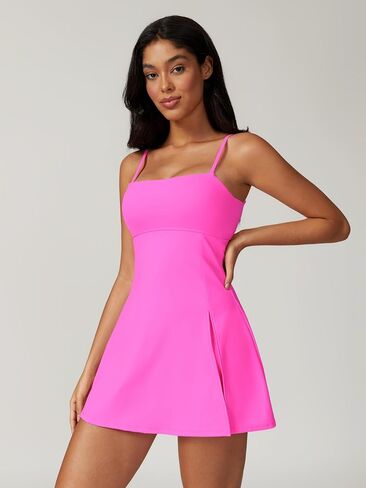 ABOCIW Womens Square Neck Tennis Dress with Shorts Spaghetti Strap Backless Workout Side Slit Athletic Golf Dresses in Saudi Arabia