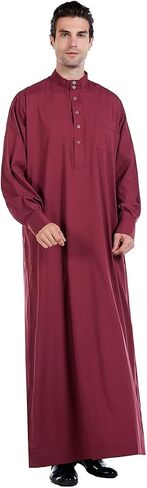 New Solid Color Robe Kaftan for Men, Thobe Long Gown Saudi Arabia Dubai Muslim Clothes Stand Collar Shirt in Saudi Arabia