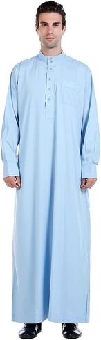 New Solid Color Robe Kaftan for Men, Thobe Long Gown Saudi Arabia Dubai Muslim Clothes Stand Collar Shirt in Saudi Arabia