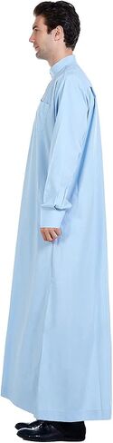 New Solid Color Robe Kaftan for Men, Thobe Long Gown Saudi Arabia Dubai Muslim Clothes Stand Collar Shirt in Saudi Arabia