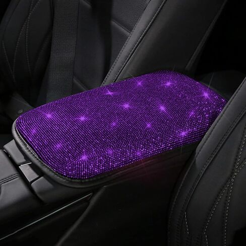 U&M Bling Bling Auto Armrest Console Cushion, Soft Plush Luster Crystal Arm Rest Padding Protective Case Diamond Car Decor Accessories for Women (Black-Leather) in Saudi Arabia