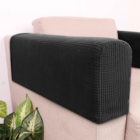2Pcs Couch Arm Covers, Stretch Armrest Covers for Chairs and Sofas, Soft Stretch Plush Armrest Covers, for Sofa Non Slip(Dark Grey) in Saudi Arabia