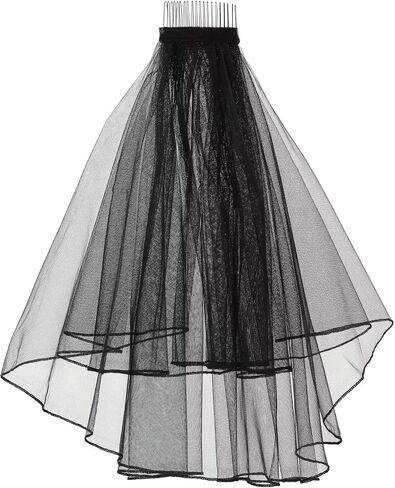 Women's Short Black Simple Tulle Lace Sheer Wedding Bridal Veil Bachelorette Party Halloween Veil in Saudi Arabia