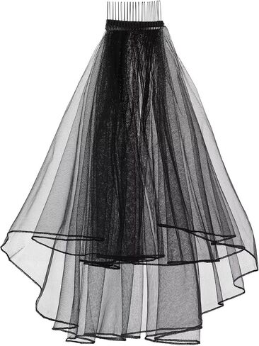 Women's Short Black Simple Tulle Lace Sheer Wedding Bridal Veil Bachelorette Party Halloween Veil in Saudi Arabia