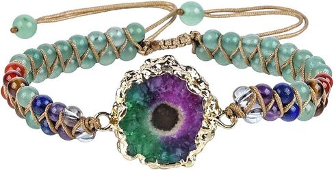 SUNYIK Natural Agate Quartz Geode Druzy Stud Earring & 7 Chakra Beads Bracelet Jewelry Set in Saudi Arabia
