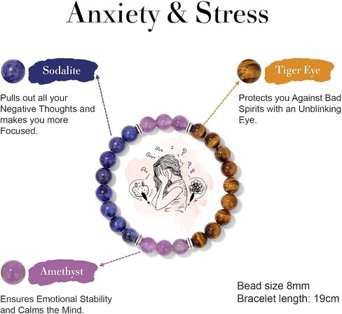 Natural Healing Crystal Bracelet for Wome Anxierty Protection Bracelet Good Luck Jewelry Gift in Kuwait