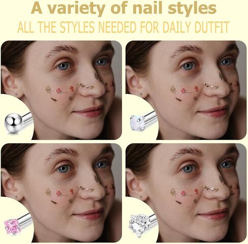 15Pcs 20G Nose Rings Surgical Steel Nose Studs 18G L Shaped Nose Stud Gold Nose Ring Stud CZ Opal Nose Ring Heart Cute Nose Rings L Star Nose Piercing for Women Men in Kuwait