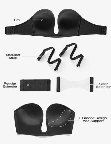 Wingslove Women's Deep V Plunge Strapless Bra Multiway Push Up Low-Cut Bras Wireless Red Carpet Clear Back in Kuwait