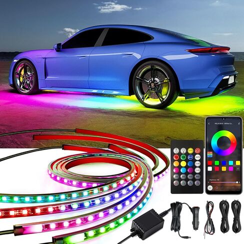 مجموعة Underglow للسيارة، مصابيح LED للسيارة مع تطبيق وجهاز تحكم عن بعد، 16 مليون لون RGB، 43 وضعًا مسبقًا، وضع الموسيقى ووضع DIY، مصابيح LED خارجية للسيارة وسيارات الدفع الرباعي والشاحنات وDV 12 فولت in Saudi Arabia