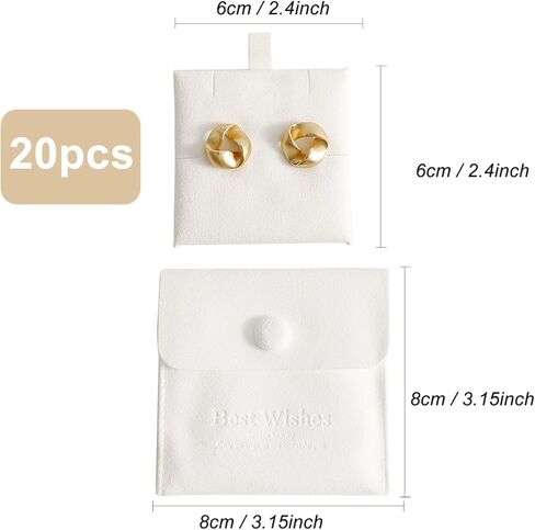 20 Pcs Microfiber Jewelry Pouch 8x8 cm, Jewelry Packaging Bag Luxury Small Jewelry Gift Bags Snap Button Jewelry Roll for Earring Necklace Pendant Packing (BEIGE) in Saudi Arabia