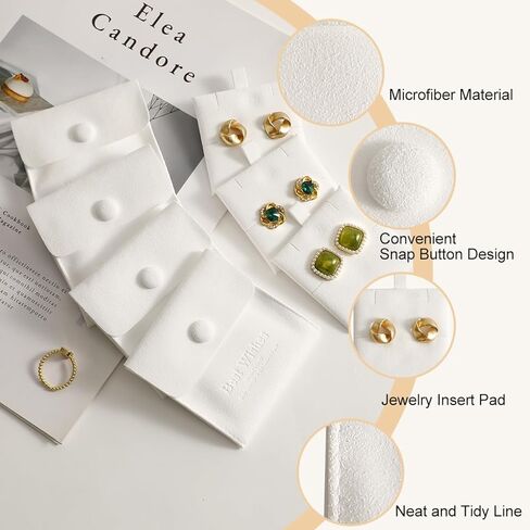 20 Pcs Microfiber Jewelry Pouch 8x8 cm, Jewelry Packaging Bag Luxury Small Jewelry Gift Bags Snap Button Jewelry Roll for Earring Necklace Pendant Packing (BEIGE) in Saudi Arabia