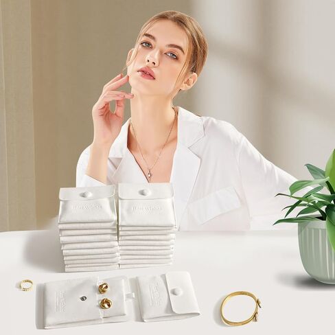 20 Pcs Microfiber Jewelry Pouch 8x8 cm, Jewelry Packaging Bag Luxury Small Jewelry Gift Bags Snap Button Jewelry Roll for Earring Necklace Pendant Packing (BEIGE) in Saudi Arabia