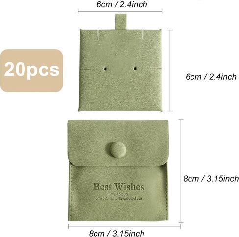 20 Pcs Microfiber Jewelry Pouch 8x8 cm, Jewelry Packaging Bag Luxury Small Jewelry Gift Bags Snap Button Jewelry Roll for Earring Necklace Pendant Packing (BEIGE) in Saudi Arabia