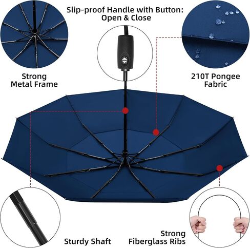 TradMall Travel Umbrella, 42/45 Inches Windproof Automatic Strong Compact Folding Umbrellas for Rain Double Vented Canopy for Women and Men in Saudi Arabia