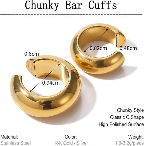 Gold Ear Cuffs for Women Chunky Ear Cuff Non Piercing Clip On Earrings Trendy Teardrop Ear Cartilage Upper Non Piercing Helix Wrap Adjustable Ear Cuffs in Saudi Arabia