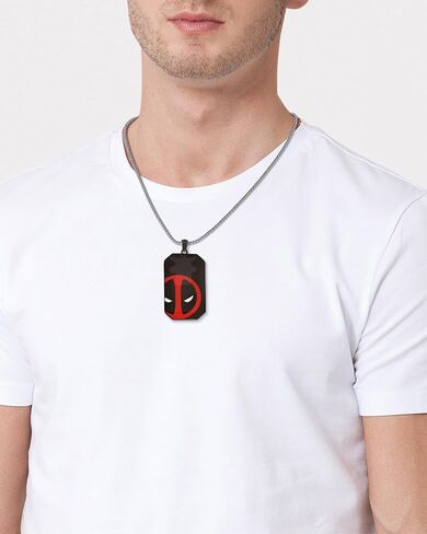Marvel Comics Dead Pool Jewelry, Stainless Steel Dog Tag Pendant Necklace, 22" Box Chain in Saudi Arabia