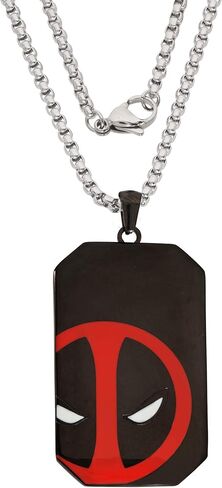 Marvel Comics Dead Pool Jewelry, Stainless Steel Dog Tag Pendant Necklace, 22" Box Chain in Saudi Arabia