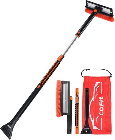 COFIT Car Snow Brush Extendable 42" to 50" with Squeegee and Ice Scraper, 3 in 1 Snow Removal Broom for Scratch-Free Car Auto SUV MPV RV Truck Windshield Windows, Orange and Black in Saudi Arabia