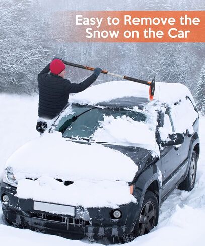 COFIT Car Snow Brush Extendable 42" to 50" with Squeegee and Ice Scraper, 3 in 1 Snow Removal Broom for Scratch-Free Car Auto SUV MPV RV Truck Windshield Windows, Orange and Black in Saudi Arabia