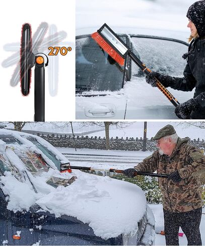 COFIT Car Snow Brush Extendable 42" to 50" with Squeegee and Ice Scraper, 3 in 1 Snow Removal Broom for Scratch-Free Car Auto SUV MPV RV Truck Windshield Windows, Orange and Black in Saudi Arabia