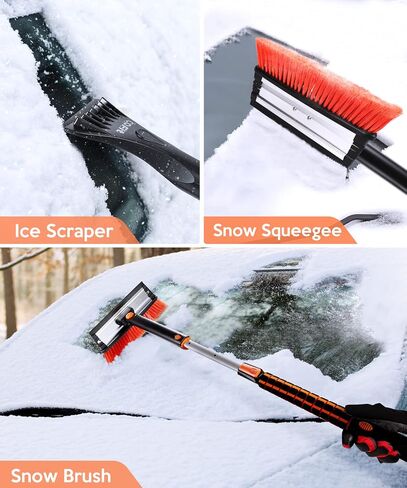 COFIT Car Snow Brush Extendable 42" to 50" with Squeegee and Ice Scraper, 3 in 1 Snow Removal Broom for Scratch-Free Car Auto SUV MPV RV Truck Windshield Windows, Orange and Black in Saudi Arabia