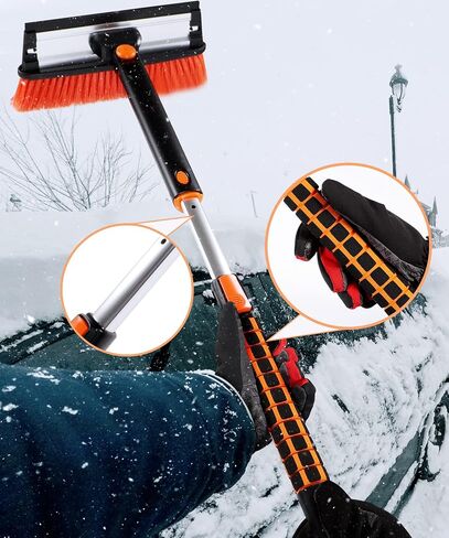 COFIT Car Snow Brush Extendable 42" to 50" with Squeegee and Ice Scraper, 3 in 1 Snow Removal Broom for Scratch-Free Car Auto SUV MPV RV Truck Windshield Windows, Orange and Black in Saudi Arabia