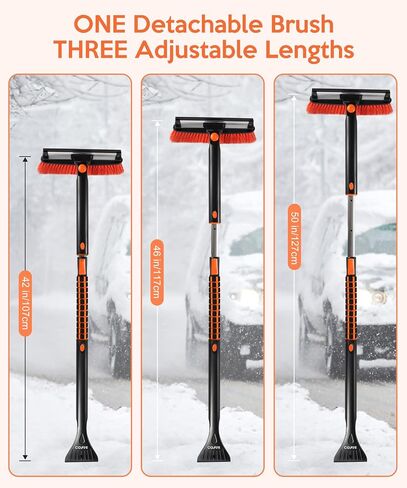 COFIT Car Snow Brush Extendable 42" to 50" with Squeegee and Ice Scraper, 3 in 1 Snow Removal Broom for Scratch-Free Car Auto SUV MPV RV Truck Windshield Windows, Orange and Black in Saudi Arabia