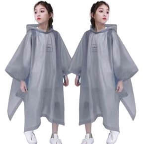 Rain Poncho Raincoats for Kids Reusable - 2 Pack EVA Waterproof Rain Coat with Hood Rain Jacket for Boys Girls