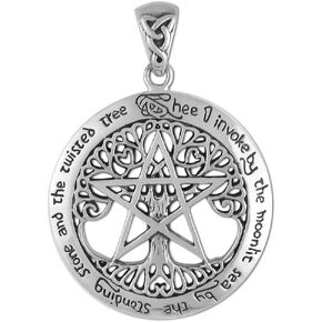 Pentacle Tree of Life Pentagram Pendant (1 1/4") Large Sterling Silver Wiccan Pagan Witchcraft Jewelry