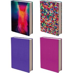 Easy Apply Stretchable Book Cover 4 Pack. Cool Design Jumbo Jackets Fit Hardcover Textbooks Up to 9" x 11". Adhesive-Free, Nylon Fabric Protectors. Washable, Reusable Student School Supply