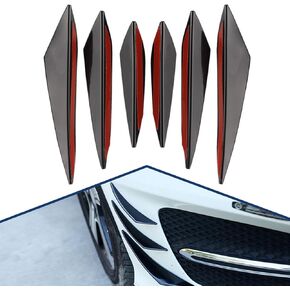 6 PCS Car Front Bumper Spoiler Kit, Waterproof Soft PVC Anti-Collision Vehicle Canards Stickers, Universal Auto Exterior Decoration Strip Accessories for Truck SUV Car (Black)