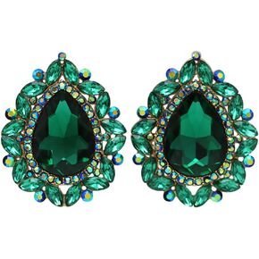 Rosemarie & Jubalee Women's Statement Vintage Style Dramatic Teardrop Crystal Clip On Earrings, 1.68"