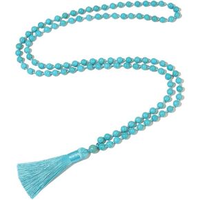 8mm Natural Stone Beads Knot 108 Mala Necklace Meditation Prayer Jewelry for Men and Women