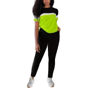 TOPONSKY Women Two Piece Outfits Short-Sleeve Long-Pant Sets With Pockets