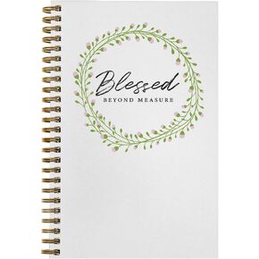 Softcover Blessed Beyond Measure 5.5" x 8.5" Spiral Notebook/Journal, 120 College Ruled Pages, Durable Gloss Laminated Cover, Gold Wire-o Spiral. Made in the USA