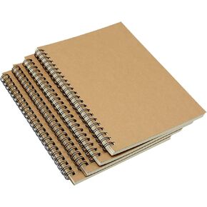 Yansanido Spiral Notebook, 4 Pcs A5 Brown Craft Softcover 8mm Ruled 60 Sheets -120 Pages Journals for Study and Notes (4PCS Brown Lined)