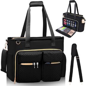 Teacher Tote Bag with 15.6 Inch Laptop Compartment, Soft Nylon Teacher Utility Bag with Multiple Pocket& Shoulder Strap, Large Work Tote Bag for Office& Teacher Supplies Organizer Women (Black)