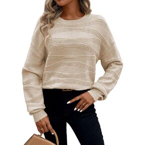Pink Queen Womens Crew Neck Long Sleeve Ribbed Knit Pullover Tops Loose Casual Sweater Jumpers Fashion Trendy 2024