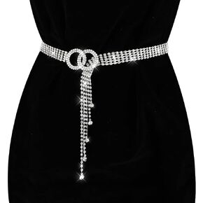 Crystal Waist Belt for Women, Adjustable Rhinestone Waist Chain Belt Sparkle O-Ring Waistband Belt for Jeans Dresses