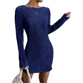 COZYEASE Women's Lettuce Trim Boat Neck Dress Elegant Bodycon Long Sleeve Pencil Mini Dress